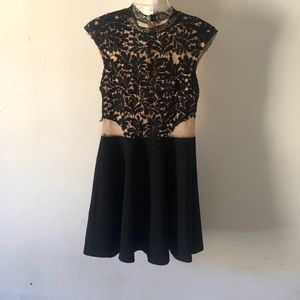 Black and nude mesh lace dress